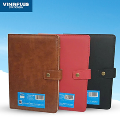 Sổ tay ghi chép B5 bìa da mềm cao cấp có kèm bút và khuy cài tiện lợi Vinaplus 20024
