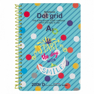Sổ Dot Grid lò xo đơn KLONG A5 200 trang 70/76; MS: 968