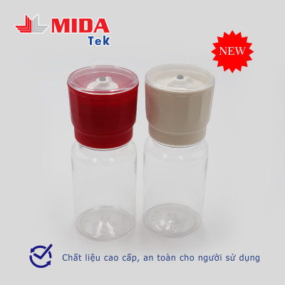 Dụng cụ xay tiêu MIDATEK cối xay ceramic Màu Đỏ chai nhựa dung tích 100ml miệng hũ 38mm
