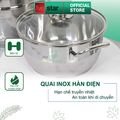 Bộ nồi chảo xửng hấp 3 Đáy Inox 430 cao cấp Fivestar Standard 6 món bếp từ nắp kính , tặng 1 vá canh