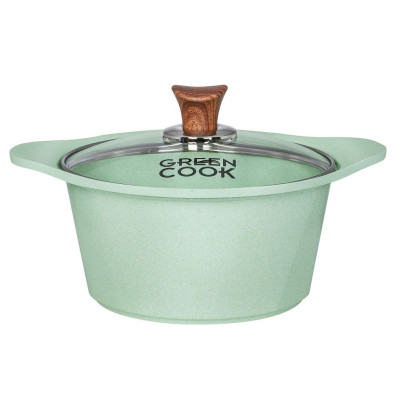 Combo chảo đúc và nồi đúc 7 lớp chống dính men đá size 20cm đáy từ dùng được mọi loại bếp Greencook-Hàng chính hãng