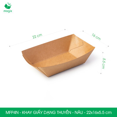 MFP4N - 22x16x5.5 cm - 25 khay giấy dáng thuyền đựng thức ăn, khay giấy đựng món tráng miệng