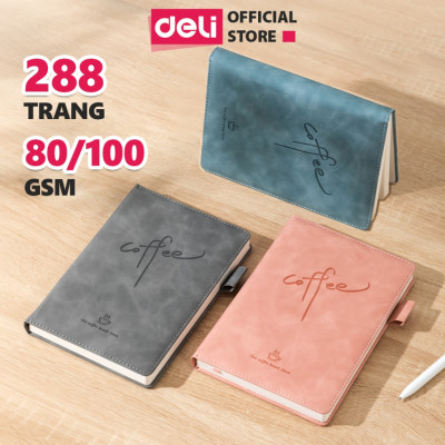 Sổ Tay Ghi Chép A5 Bìa Da Kẻ Ngang Deli - 288 Trang Sổ Tay Bìa Da Chống Nước 80/100gsm Làm Quà Tặng Sang Trọng