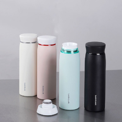 Bình giữ nhiệt LocknLock Feather Light Ring màu đen LHC4244BLK 460ml - Hàng chính hãng, có khay lưới lọc trà - JoyMall