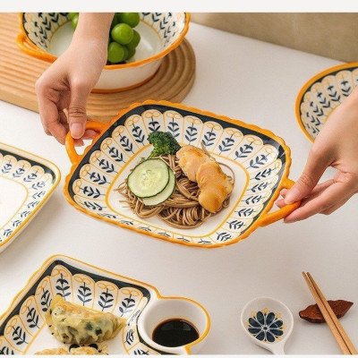 Bộ Bát Đĩa Thổ Cẩm Nordict Thương Hiệu Gosu Men Sáng Mịn Đẹp, Loại 1