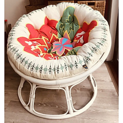 Ghế lười mây thật Tundo papasan cao cấp nệm hoa văn Indochine 1m