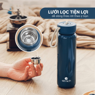Bình giữ nhiệt Inox 304 Elmich EL8296 Dung tích 480ml, Hàng chính hãng, Có lưới lọc trà, Giữ nhiệt lâu 8H-10H - JoyMall
