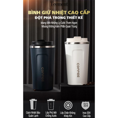 Cốc Giữ Nhiệt Coffeeholic Teement Inox 304 Dung Tích 510ml Cao Cấp Kiểu Dáng Hàn Quốc Cầm Tay Sang Trọng- Hàng Chính Hãng
