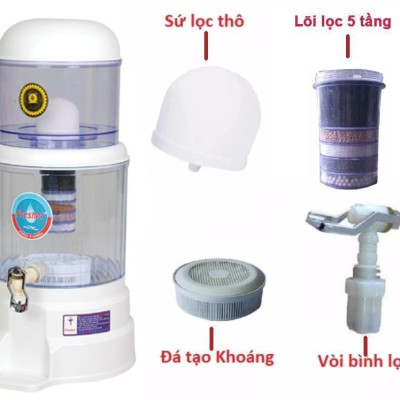 Combo thiết bị (nấm sứ, lõi 5 tầng, vòi) thay thế cho bình lọc nước