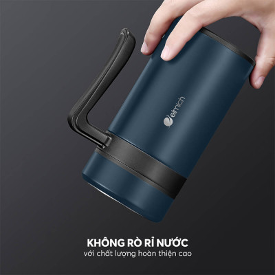 Ly giữ nhiệt inox 304 Elmich EL8329 450ml, Hàng chính hãng, có tay cầm, có khay lọc trà, miệng rộng dễ vệ sinh - JoyMall