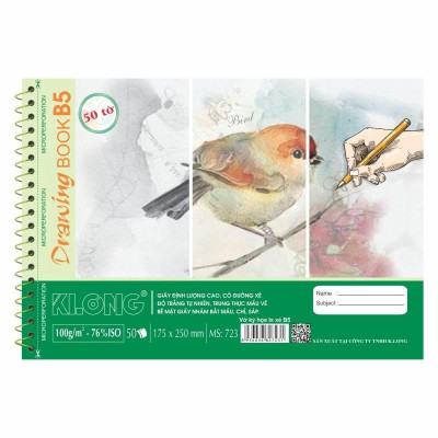 Sổ vẽ lò xo xé KLONG B5 50 tờ 100/76; MS: 723