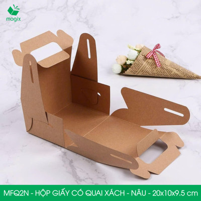 MFQ2N - 20x10x10 cm - 60 hộp giấy kraft có quai xách - Hộp đựng bánh ngọt, hộp quà tặng handmade
