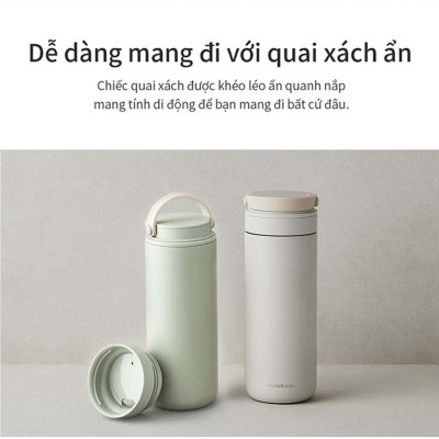 Bình giữ nhiệt Lock&Lock 475ml Metro Two Way màu trắng LHC4274WHT, Hàng chính hãng, có quai xách, đế silicone chống trượt - JoyMall