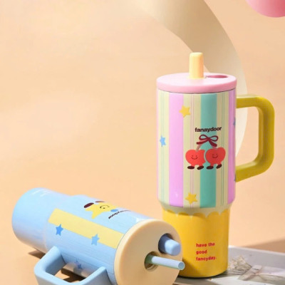 Ly Giữ Nhiệt Có Quai Cầm Họa Tiết Hình Dễ Thương Pastel Dung Tích 710ml Inox316 Giữ Nhiệt Tốt 6-8 Tiếng - HÀNG CHÍNH HÃNG MINIIN