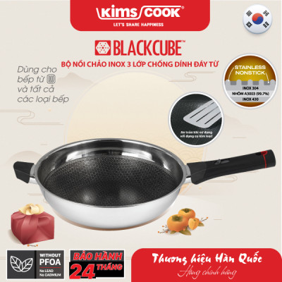 Bộ nồi chảo Blackcube 3 lớp đáy từ đa năng chống dính T&K 04 Pcs Kims Cook