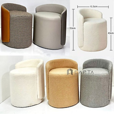 Ghế đôn trang điểm nệm vải lông cừu CS0927-1F Nội thất Capta Ghế đôn tiếp khách xoay nệm vải lông cừu trắng xám nâu 