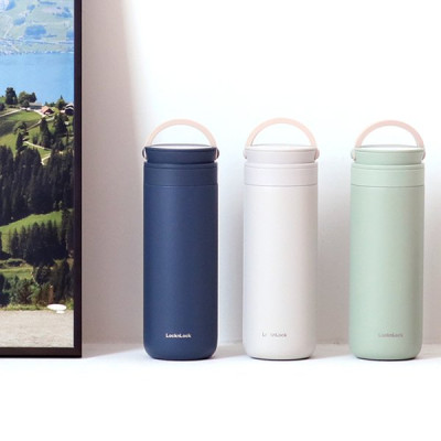 Bình giữ nhiệt Lock&Lock 475ml Metro Two Way màu xanh navy LHC4274NVY, Hàng chính hãng, có quai xách, đế silicone chống trượt - JoyMall