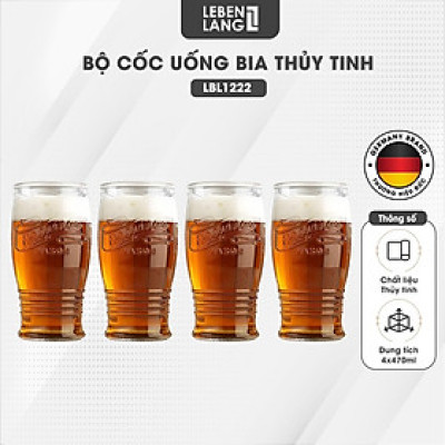 Bộ cốc uống bia thủy tinh Lebenlang LBL1222, bộ cốc 4 chiếc, 470ml/cốc, dễ dàng vệ sinh - hàng chính hãng
