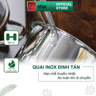 Bộ nồi quánh 3 đáy inox 304 FiveStar Plus kiểu Silit 5 chiếc nắp kính (quánh16cm xN16cmx2N 20cm x1N24cm
