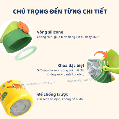 Bình nước giữ nhiệt cho bé có ống hút, quai đeo đi học Mideer Vacuum Insulated Bottle