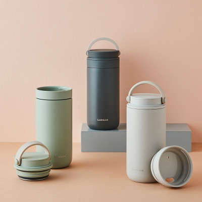 Bình giữ nhiệt Lock&Lock 475ml Metro Two Way màu trắng LHC4274WHT, Hàng chính hãng, có quai xách, đế silicone chống trượt - JoyMall