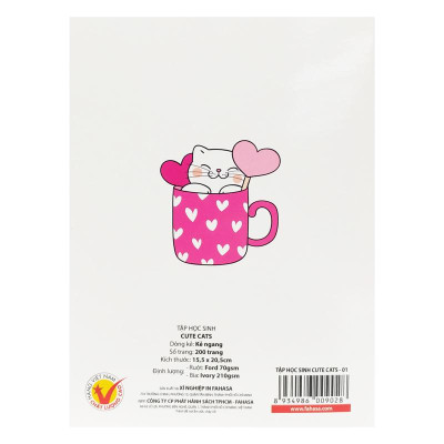Combo 5 Tập Học Sinh Kẻ Ngang 200 Trang 70gsm - Cute Cats FAHASA (Mẫu Bao Bìa Ngẫu Nhiên)