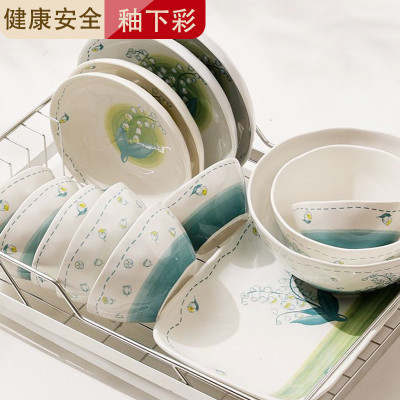 Bộ Bát Đĩa Thương Hiệu Gosu Họa Tiết Hoa Linh Lan, Tráng Men Cao Cấp - Chịu Nhiệt Cao