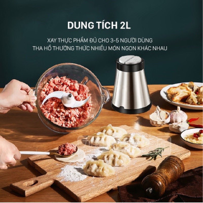 Máy Xay Thịt Đa Năng Cối INOX 304 2L Công Suất 250W, 4 Lưỡi Dao Xay Thịt Cá, Rau Củ, Xay Sinh Tố