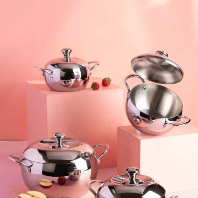 BỘ NỒI FIVESTAR INOX 304 LIỀN KHỐI, HÌNH TRÁI TÁO, 4 NỒI GỒM SIXE 16CM, 18CM, 20CM, 24CM, NẮP INOX; DÙNG ĐƯỢC TRÊN MỌI LOẠI BẾP KỂ CẢ BẾP TỪ.