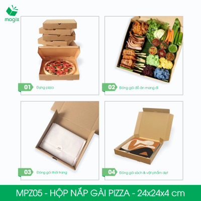 MPZ05 - 24x24x4 cm - 60 Hộp nắp gài pizza đa dụng - Hộp nắp gập, hộp carton gói hàng, hộp quà
