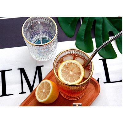 Bộ 6 cốc trống thủy tinh cao cấp chịu nhiệt trắng viền vàng 365ml