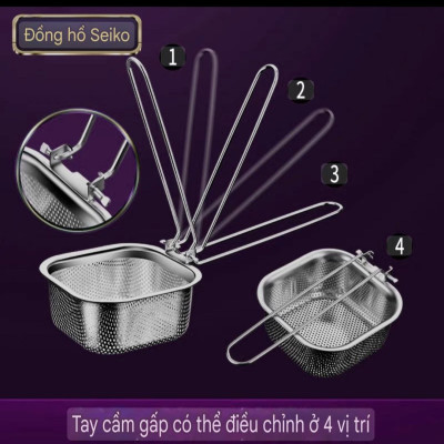 CHAO VỚT VỢT RÂY LỌC LỖ THOÁT MỊN CÔNG NGHỆ CNC CHUYÊN DỤNG LẨU - INOX 304 - CHAO LỌC TAY CẦM GẬP LẠI, ĐƯỢC 4 VỊ TRÍ / CẠNH TREO TIỆN LỢI
