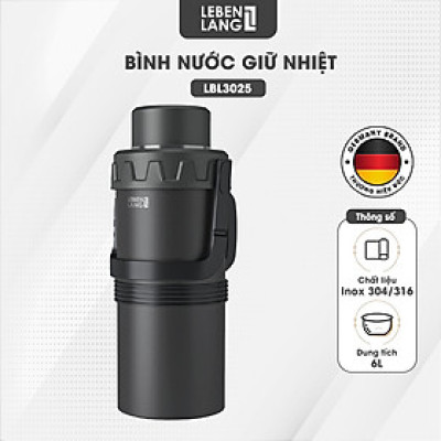 Bình giữ nhiệt Lebenlang LBL3025, phích giữ nhiệt dung tích 6L, inox 316, có lõi lọc, quai cầm tiện lợi, cốc uống tích hợp - hàng chính hãng