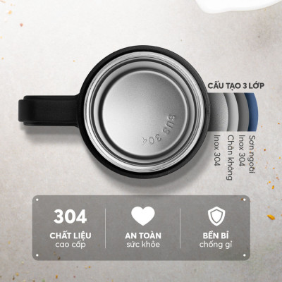 Ly giữ nhiệt inox 304 Elmich EL8329 450ml, Hàng chính hãng, có tay cầm, có khay lọc trà, miệng rộng dễ vệ sinh - JoyMall