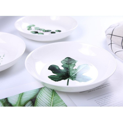 Dĩa sứ cao cấp phong cách Bắc Âu với hình cây cỏ sang trọng (Bán Riêng)