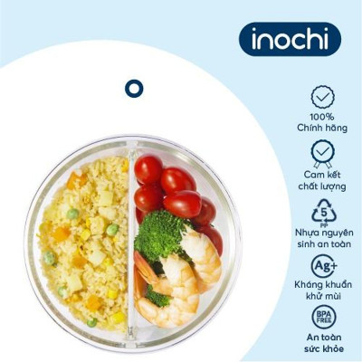 Hộp Cơm Thủy Tinh 2/3 ngăn, Hộp Thủy Tinh Đựng Thức Ăn NIKKO Tiêu Chuẩn Nhật Bản - Chính hãng inochi (Tặng kèm khăn lau tay đa năng pakasa)