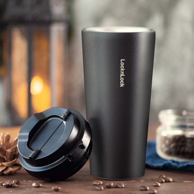 Ly giữ nhiệt LocknLock 550ml màu đen LHC3249BLK - Hàng chính hãng, mở nắp một chạm, chất liệu thép không gỉ miệng ly rộng - JoyMall