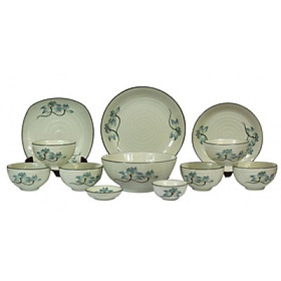 Bộ bàn ăn 12 sản phẩm Bát Tràng vẽ sen cao cấp