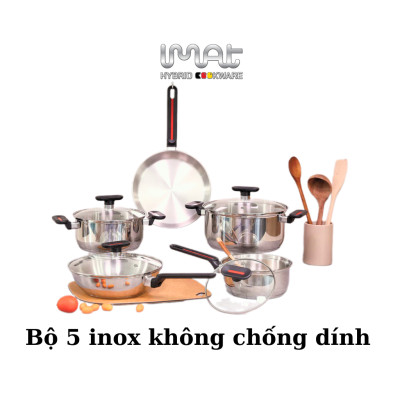 iMAT chính hãng: bộ 5 nồi chảo inox không chống dính gồm quánh 18| nồi 20| nồi 24| chảo chiên 24| Chảo xào 24cm