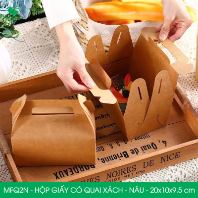 MFQ2N - 20x10x10 cm - 100 hộp giấy kraft có quai xách - Hộp đựng bánh ngọt, hộp quà tặng handmade