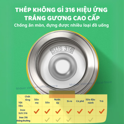 Bình nước giữ nhiệt cho bé có ống hút, quai đeo đi học Mideer Vacuum Insulated Bottle