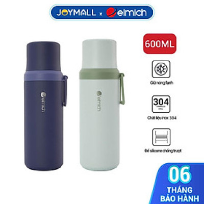 Bình giữ nhiệt 600ml inox 304 Elmich EL8357, Hàng chính hãng, Giữ lạnh đến 40h, nắp chống tràn, có quai xách - JoyMall