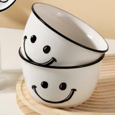 Set 2 Bát Ăn Cơm Sứ Hình Mặt Cười Smile - Chén Ăn Ngon Miệng Cho Bé, Hoạt Hình Dễ Thương Kèm 2 Thìa - HÀNG CHÍNH HÃNG MINIIN