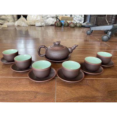 Bộ ấm trà tử sa trúc đào S1 mầu gụ lòng xanh