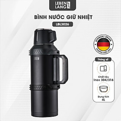 Bình Giữ Nhiệt Inox 4L Lebenlang LBL3026, Lõi Lọc Trà Inox 316, Giữ Nhiệt 6–8H, Có Dây Đeo, Miệng Rộng Dễ Vệ Sinh - hàng chính hãng