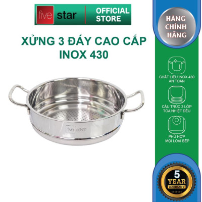 Bộ Nồi và chảo 3 Đáy Inox 430 Fivestar Standard bếp từ nắp kính , tặng 5 muỗng