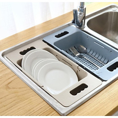 Rổ gác bồn gấp gọn đa năng lúa mách tiện dụng và hộp nhựa 3 ngăn có thìa ( tặng dụng cụ sắt khoai tây )