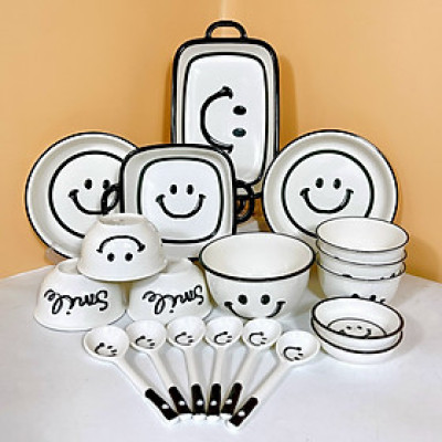 Bộ Bát Đĩa Thương Hiệu GoSu họa tiết Mặt cười đáng yêu, chất men sáng bóng