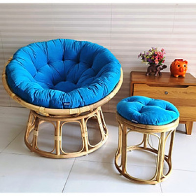 Bộ ghế thư giãn papasan + đôn nhỏ ( vải nhung cao cấp xanh biển)