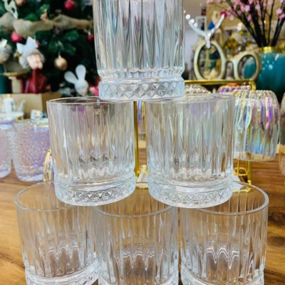 Bộ 6 cốc thủy tinh chịu nhiệt cao cấp vân dọc dùng uống nươc shoặc ruou tây sang trọng